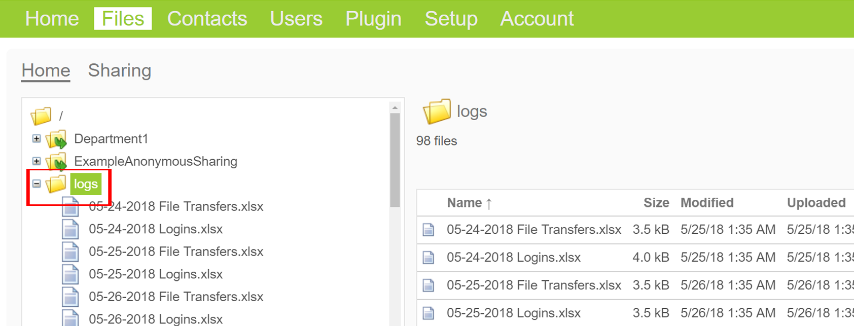 locate the logs folder in your files directory