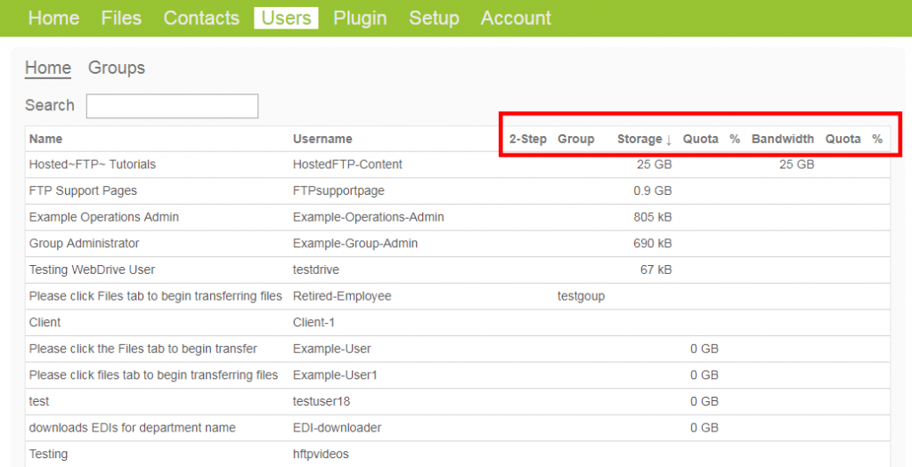 The Users tab can assist in providing a general summary of user activity